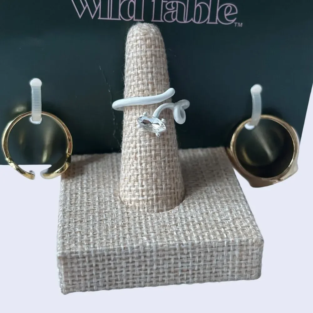 Wild Fable 7 Y2K Celestial Rings Gold Angel Wing Sun Moon White Snake Set